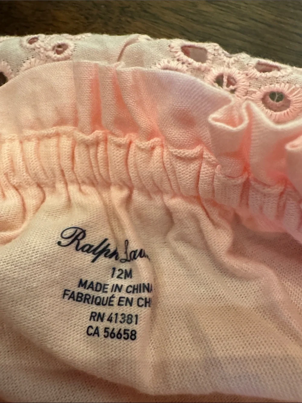 Ralph Lauren Pink Eyelet Ruffle Baby Romper